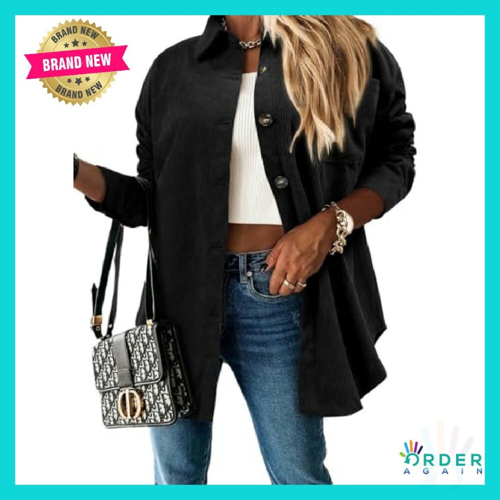 Corduroy Shacket Jacket Button Down Blouse Oversi… - image 3